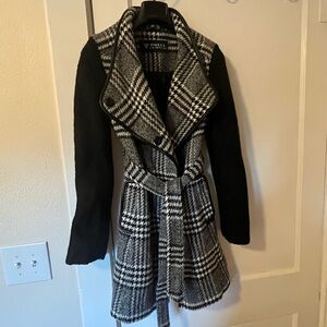 Guess, Wool Blend Jacket, Womens, Black and White Houndstooth, Size Small, Chic